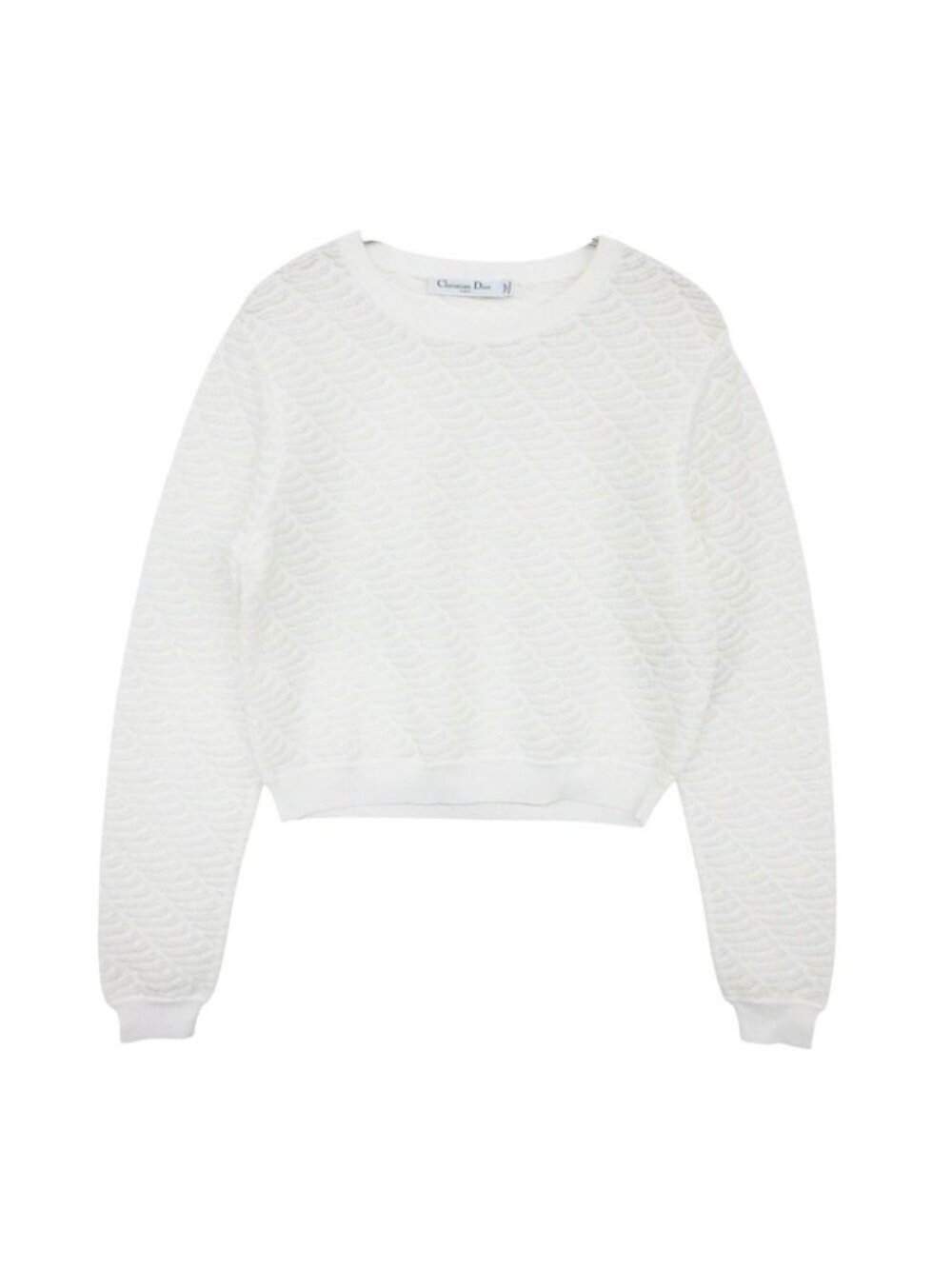 Dior Top Knit Sheer Openwork Pullover Cropped Top White Sweater